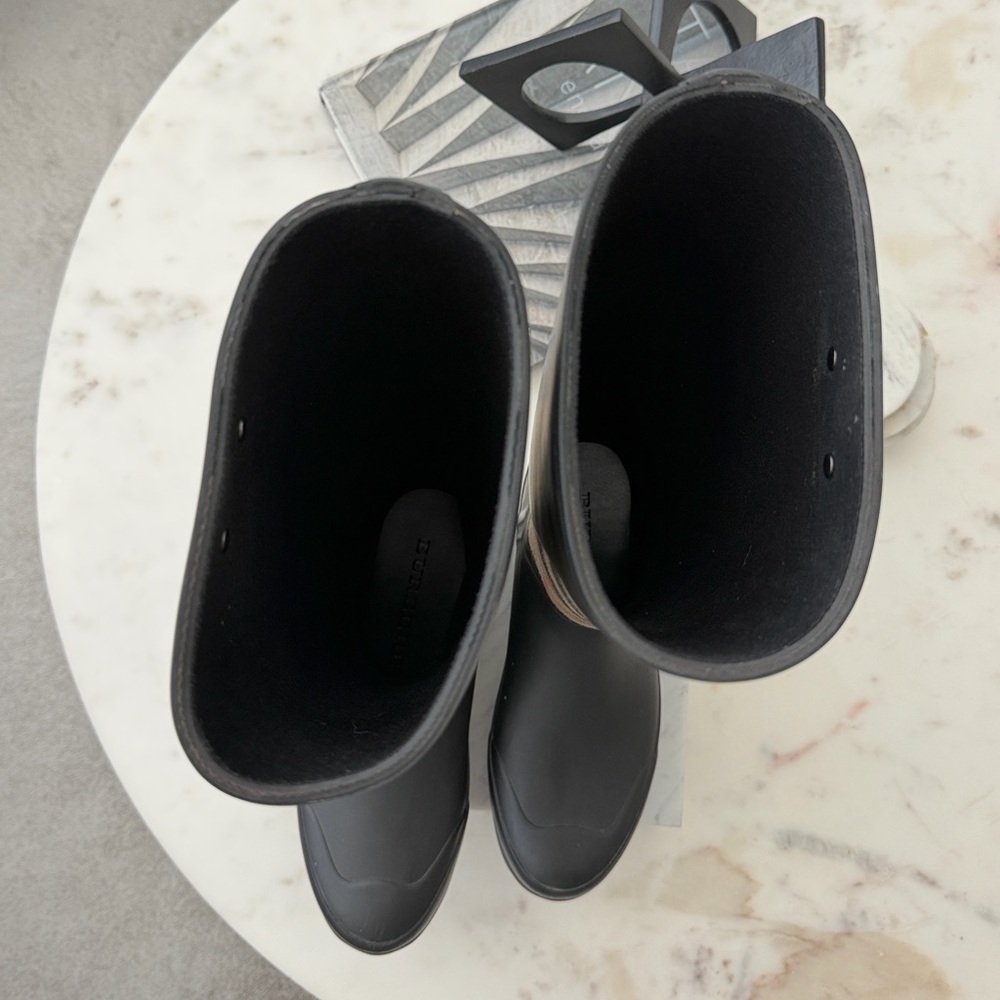Burberry Black and Haymarket Plaid Tall Rain Boots - Picture 3 of 5